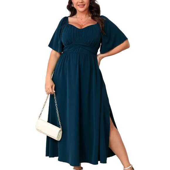 Plus Size Maxi Dress Summer Flowy Ruffle Off Shoulder Formal Casual - Picture 1 of 6